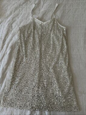 Girls Medium Silver Sequin Dress